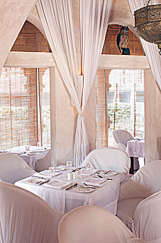 优雅,餐馆,室内,白色,椅子,帘,哈维利建筑,酒店,印度