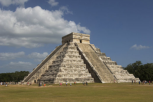墨西哥,尤卡坦半岛,奇琴伊察,遗迹,卡斯蒂略金字塔,城堡,玛雅,金字塔,游客