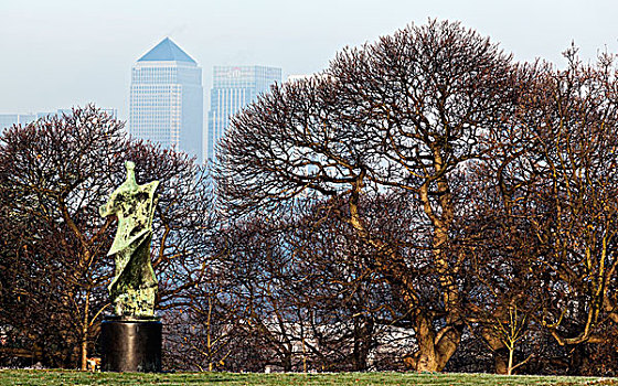 雕塑,金丝雀码头,格林威治公园,格林威治,伦敦,英格兰,英国