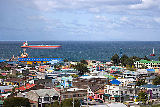 智利,巴塔哥尼亚,竞技场,大,油轮,海岸,城市,前景