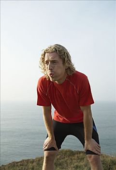 男青年,跑步者,呼吸