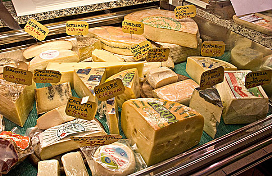 意大利,品种,奶酪,玻璃,陈列柜