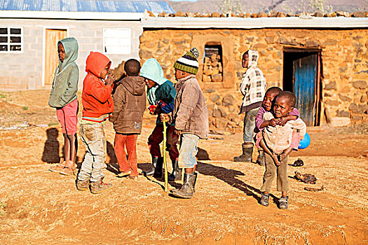 非洲,群体,一个,孩子,靠近,穷,家