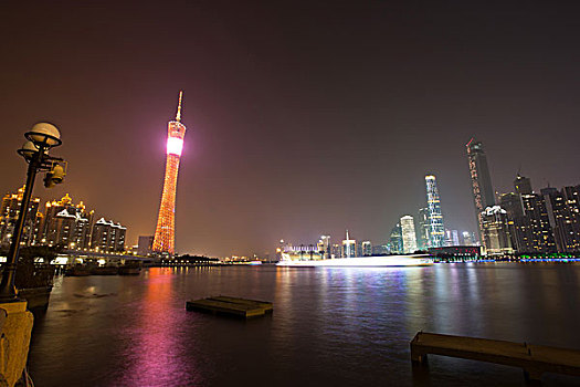 夜晚,天际线,现代,广州,河边
