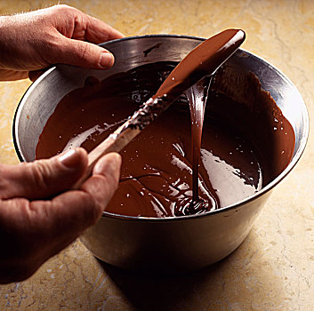 液体,巧克力,焦糖,碗,勺子