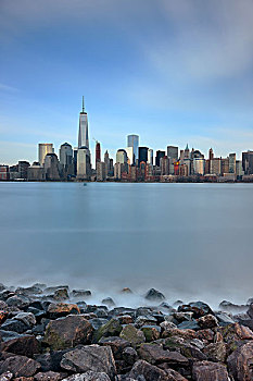 曼哈顿,市区,天际线,摩天大楼,石头,纽约