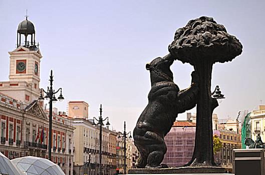 雕塑,熊,草莓,树,马德里,西班牙