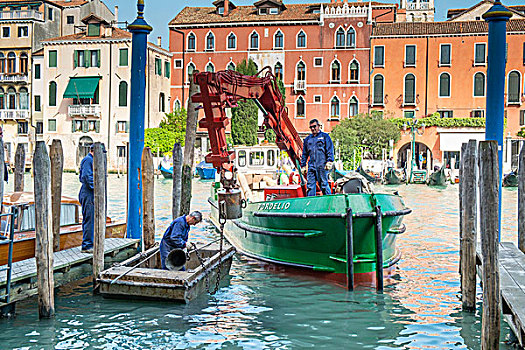 维护,驳船,修理,停泊,柱子,大运河,威尼斯