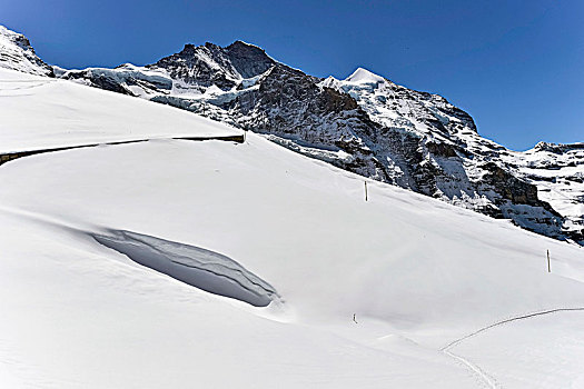 雪,缝隙,少女峰,背景,瑞士