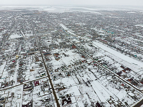 冬天,风景,鸟瞰,乡村,街道,遮盖,雪