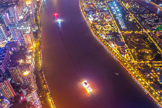 航拍广东广州珠江二沙岛夜景