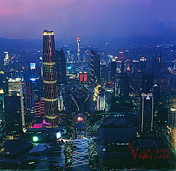 广州,新中轴线,现代建筑群,夜晚