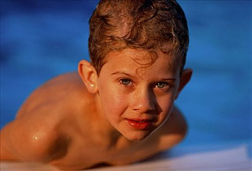 男孩,肖像,游泳池