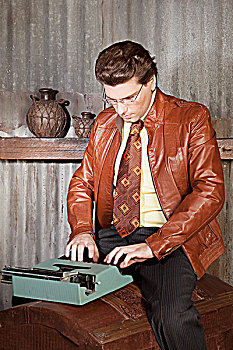 男人,工作,打字机
