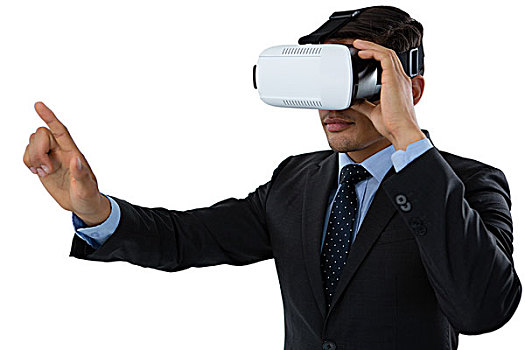 商务人士,手势,虚拟现实,玻璃,白色背景