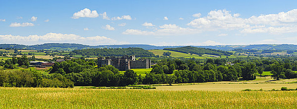 威尔士,蒙茅斯郡,麦田,15世纪,遗址,城堡