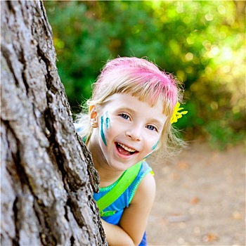 孩子,小女孩,高兴,玩,树林,树