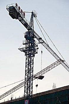 起重机,建设工地,施工人员,建房,起吊,建筑物,大楼,高层建筑,塔吊,高空作业