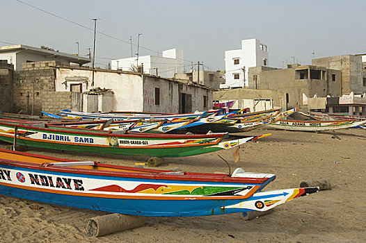 塞内加尔,靠近,达喀尔,小,渔村,海滩,彩色,渔船