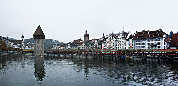 瑞士琉森卡贝尔桥全景