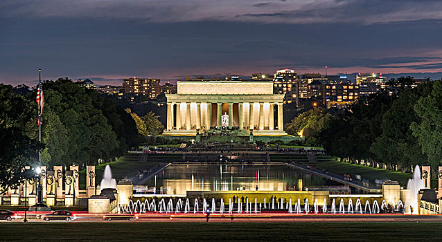 林肯纪念堂,倒影,夜晚,国家广场,华盛顿特区