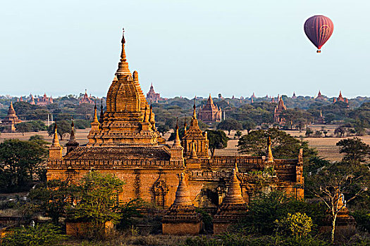 热气球,上方,庙宇,蒲甘,缅甸,亚洲