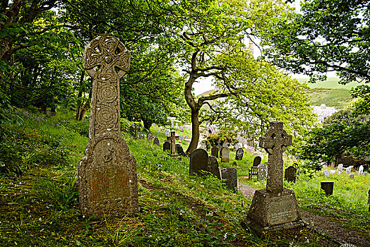 凯尔特,墓碑,墓地,康沃尔,英格兰,英国