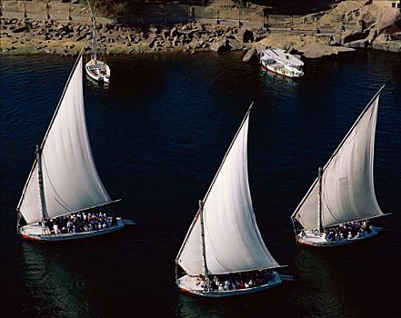 尼罗河,三桅小帆船,阿斯旺,埃及