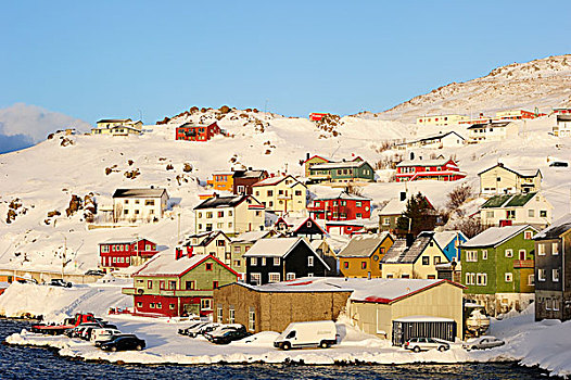 雪,住宅区,霍宁斯沃格,北角地区,挪威,欧洲