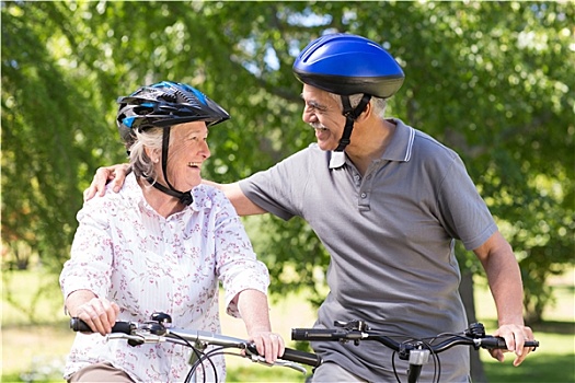 高兴,老年,夫妻,自行车