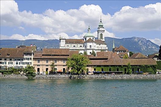 河,大教堂,瑞士,欧洲