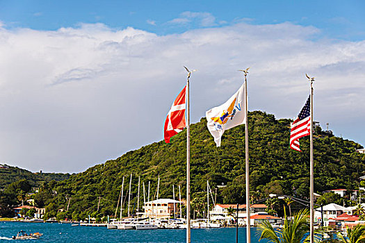 美属维京群岛,圣托马斯,夏洛特阿马利亚,旗帜,美国,岛屿,丹麦,飞,首都,美国维京群岛