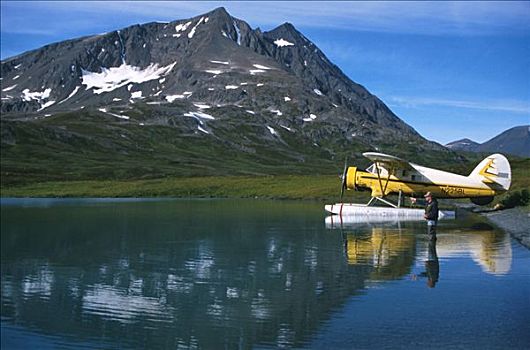水上飞机,湖,阿拉斯加,夏天