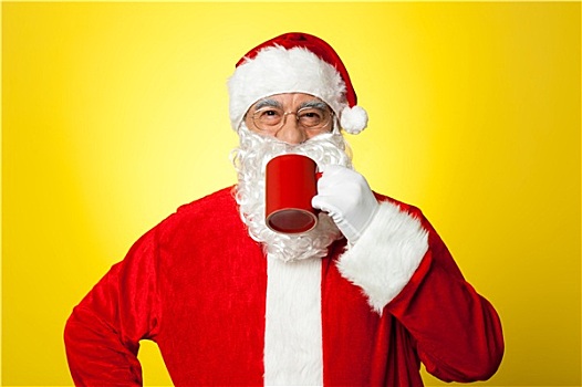 放松,圣诞老人,享受,咖啡杯