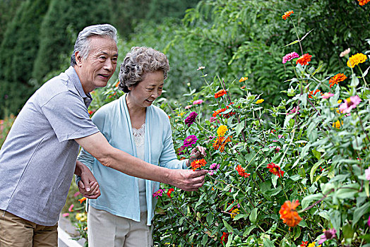 在公園散步的恩愛(ài)老夫妻