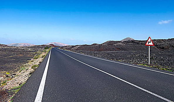 道路,火山岩,地点,兰索罗特岛,加纳利群岛,西班牙,欧洲