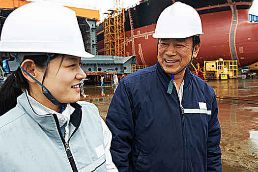 工人,讨论,船厂,韩国