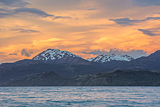 日落,湖,波多黎各,省,智利,南美