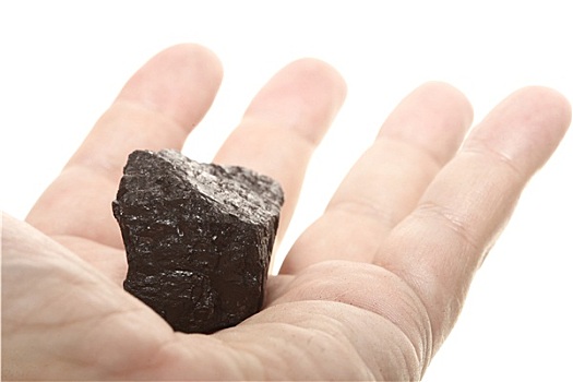 煤,块,碳,男性,手,隔绝