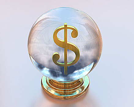 电脑制图,水晶球,美元符号,象征,未来,货币,经济,美国,玻璃球,预测,金钱,货币符号,美元