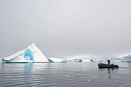 南极,湾,巨大,冰山,洞,中间