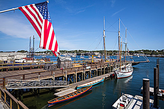 美国,新英格兰,马萨诸塞,纵帆船,节日,中心,码头