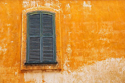 米诺卡岛,木质,百叶窗,窗户,低劣,黄色,市区,墙壁,巴利阿里群岛