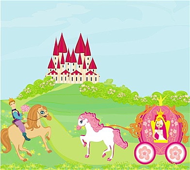 美女,公主,马车,王子,骑马,童话,城堡