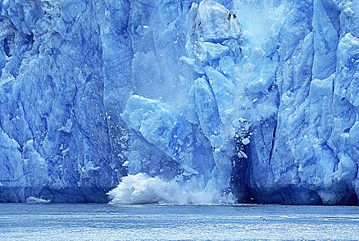 冰河,阿拉斯加,块,冰,落下,海洋,象征,温暖