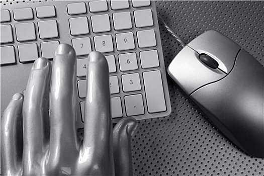 电脑键盘,鼠标,银,手,未来