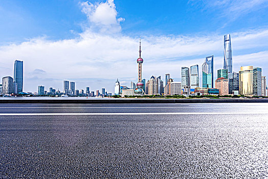 柏油马路与上海城市天际线