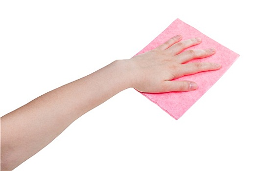 手,粉色,洗,抹布,隔绝,白色背景