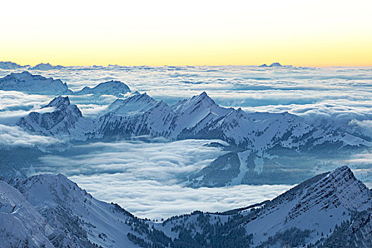 冬季风景,晚上,中心,瑞士,攀升,山脉,阿彭策尔,欧洲
