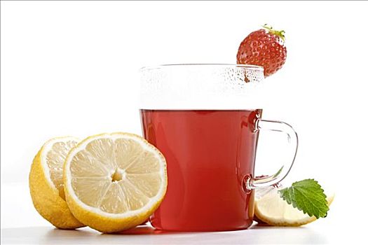 玻璃杯,果茶,柠檬,草莓
